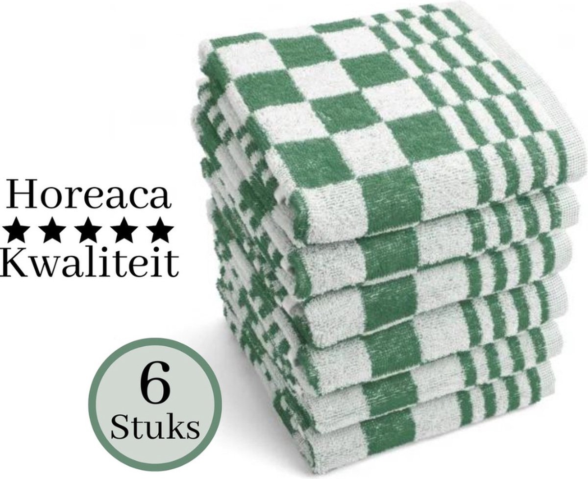 Sleeps - 6x Keuken Handendoeken - 100% Katoen - 50x50cm - Groen Wit Geblokt- Horecakwaliteit - Hoogwaardige kwaliteit -