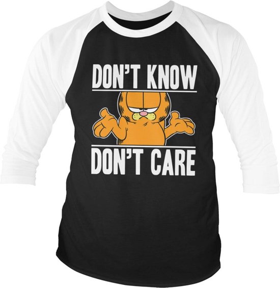 Garfield Raglan top -XL- Don't Know - Don't Care Zwart/Wit