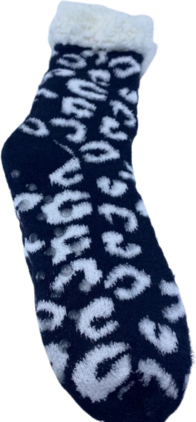 Huissokken - Winter Sokken - Dikke Sokken - Zwart met wit - Eén Maat