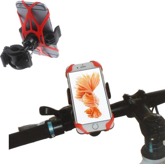 Foto: Telefoonhouder fiets met 360 graden rotatie stevig stabiel ook voor scooter motor gsm telefoon houder fiets anti shock vibratie ontwerp fietshouder smartphone mobiel zwart met rood