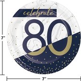 Bordjes 80 jaar Celebrate Blauw Wit Goud