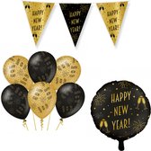 Classy Happy New Year Pakket - Oud & Nieuw - Versiering New Year - Nieuwjaar - Vlaggenlijn - Ballon - FolieBallon - Zwart/Goud