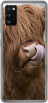 Geschikt voor Samsung Galaxy A41 hoesje - Schotse Hooglander - Bruin - Koe - Siliconen Telefoonhoesje