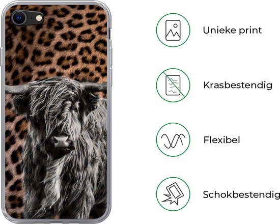 Coque iPhone 7 - Highlander écossais - Imprimé panthère - Zwart - Wit - Siliconen