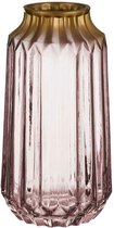 Giftdecor Bloemenvaas - glas - roze transparant/goud - 13 x 23 cm - vaas