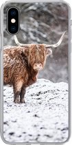 Geschikt voor iPhone X hoesje - Schotse Hooglander - Boom - Sneeuw - Siliconen Telefoonhoesje