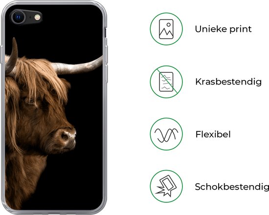 Coque iPhone 7 - Scottish Highlander - Vache - Zwart - Siliconen