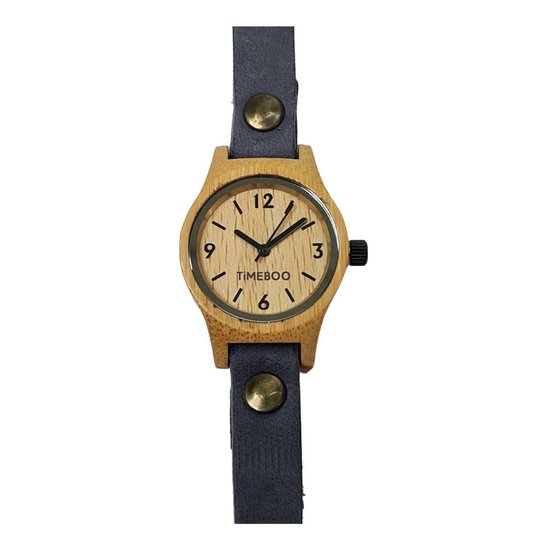 Montre femme en bois de bambou PETIT bracelet en cuir bleu