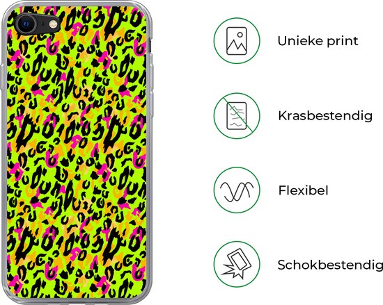 Telefoonhoesje Geschikt voor iPhone 7 hoesje - Dierenprint - Panter - Neon - Geel - Siliconen Telefoonhoesje Telefoonhoesje