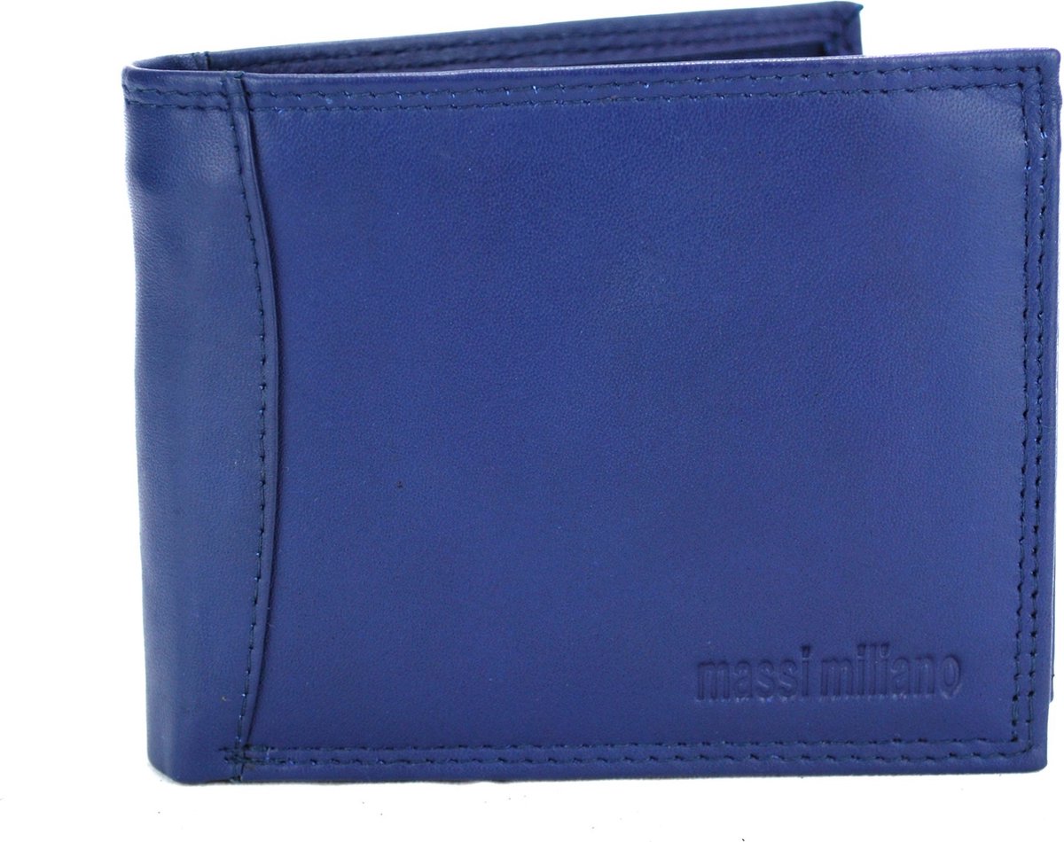 Massi Miliano Portemonnee Heren Rundleer  Navyblauw - Billfold -(PHXW-310A-9) - 12x2x9.5cm -