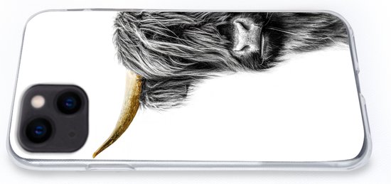 Telefoonhoesje Geschikt voor iPhone 13 hoesje - Schotse hooglander - Dieren - Black and gold - Siliconen Telefoonhoesje Telefoonhoesje