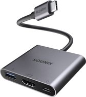Sounix USB-C naar HDMI - 4K@60Hz HDMI - USB C Hub - USB 3.0 (5Gbps) - USB-C Opladen (tot 100W) - 3in1 Adapter - Aluminium
