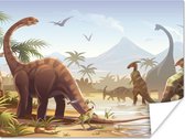 Poster kinderen - Dinosaurus - Landschap - Tropisch - Kinderen - Jongens - Decoratie kinderkamers - Wanddecoratie jongens - 40x30 cm - Schilderij voor kinderen