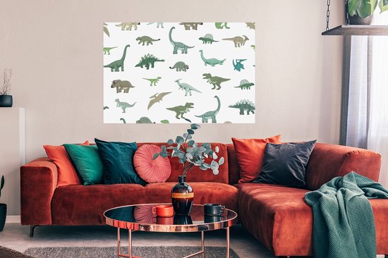 Affiche enfants - Peinture pour enfants - Décoration murale chambre d'enfant - Dinosaurus - Vert - Garçons - Marron - Enfant - Motifs - 120x90 cm - Affiche chambre d'enfant