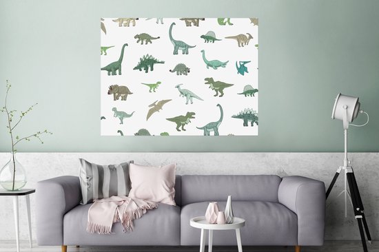 Affiche enfants - Peinture pour enfants - Décoration murale chambre d'enfant - Dinosaurus - Vert - Garçons - Marron - Enfant - Motifs - 120x90 cm - Affiche chambre d'enfant