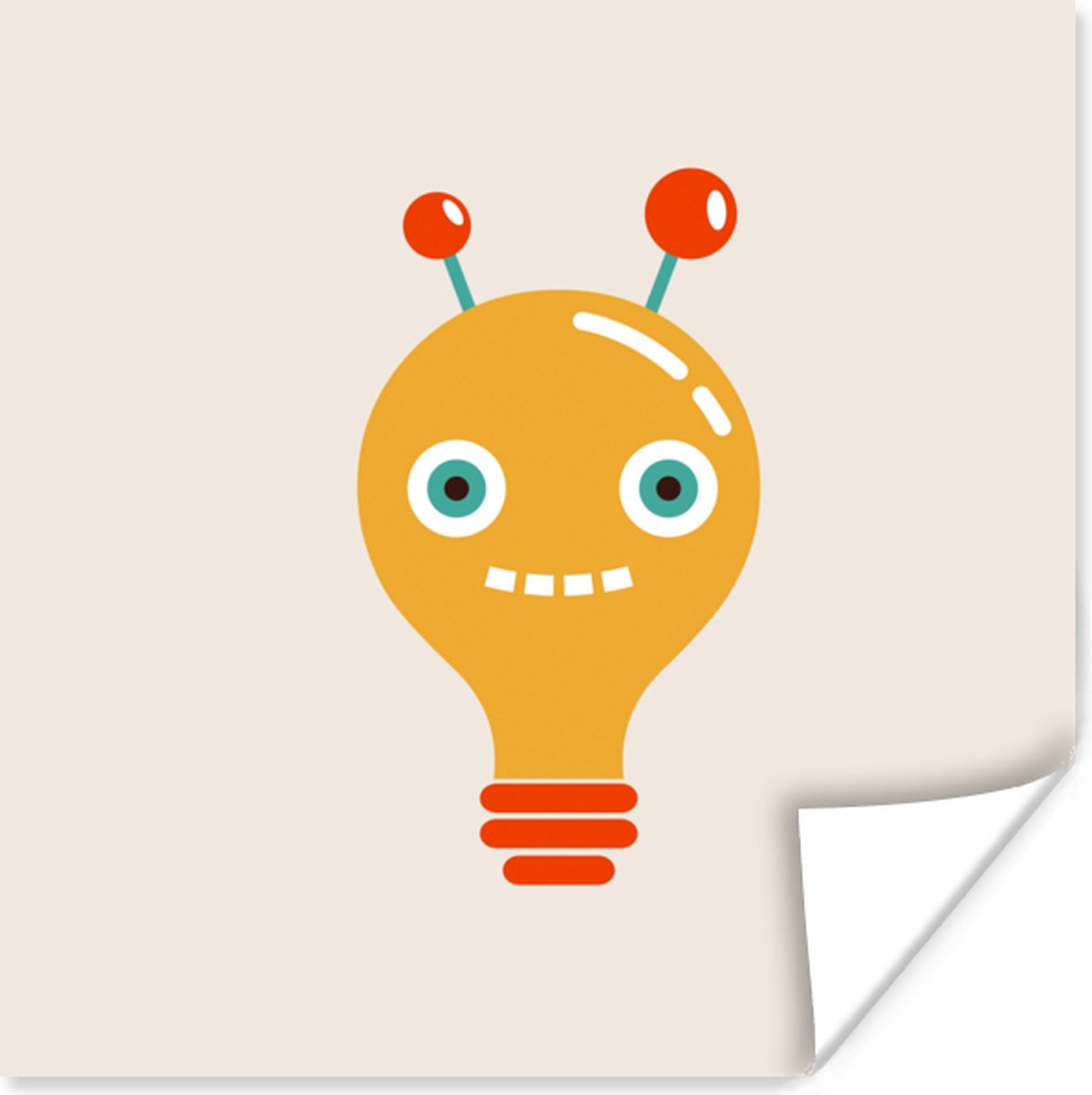 Poster 50x50 cm - Robot - Gloeilamp - Gezicht - Antenne - Kinderen - Posters - Kamer decor
