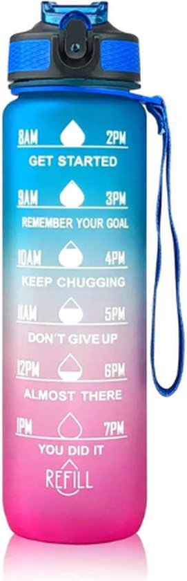 Motivatie waterfles - 1 liter fles - waterfles met tijdmarkeringen - inclusief accessoires
