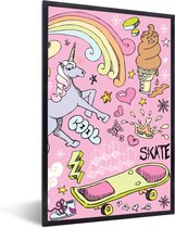 Affiche dans cadre photo enfant - Filles - Design - Unicorn - Arc-en-ciel - Rose - Décoration murale filles - Affiche licorne - 60x90 cm - Décoration chambre d'enfant