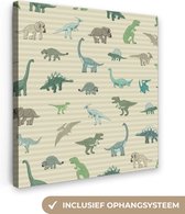 Canvas schilderij dinosaurus - Kinderkamer decoratie - Dino - Dieren - Design - Groen - Kids - Muurdecoratie kinderkamer - Canvasdoek kinderen - 20x20 cm