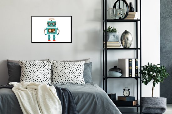 Poster in fotolijst kinderen - Wanddecoratie jongens - Robot - Bril -  Tandwielen -... | bol.com