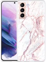 Hoesje Geschikt voor Samsung Galaxy S21 White Pink Marble