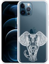 Geschikt voor Apple iPhone 12 Pro Hoesje Elephant Mandala White - Designed by Cazy