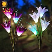 Let op type!! 2 PC's Lily bloem vorm 4 hoofden zonne-aangedreven buiten IP55 waterdichte LED decoratieve lantaarn gazon Lamp