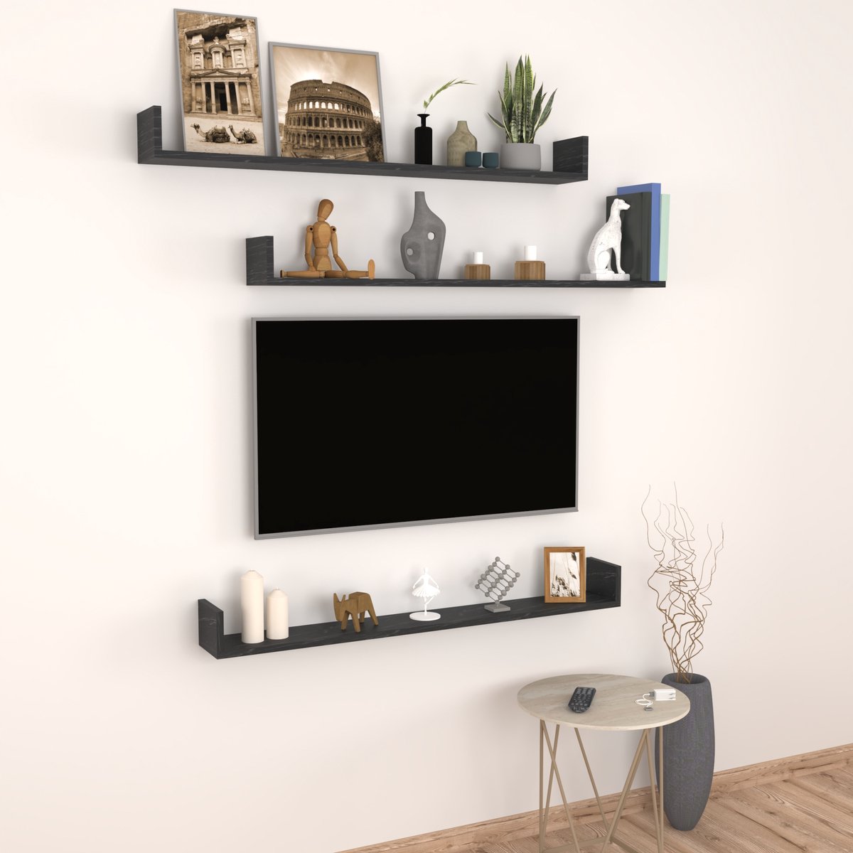Wandplank set van 3 - Kubus Antraciet - Per Set
