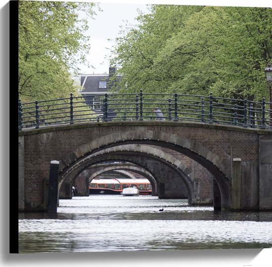 Canvas - Traditionele Nederlandse Brug in Amsterdam - 60x60 cm Foto op Canvas Schilderij (Wanddecoratie op Canvas)