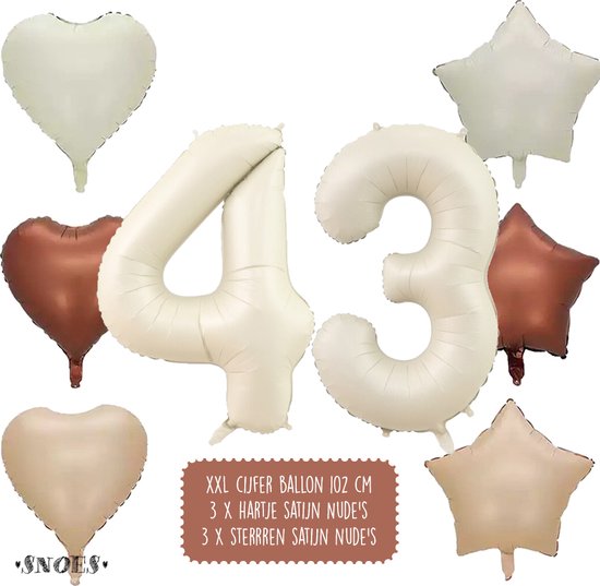 43 Jaar Cijfer Ballon - Snoes - Satijn Creme Nude Ballonnnen - Heliumballon - Folieballonnen