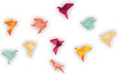 Vogel bescherming raamsticker set van 10 gekleurde origami vogels