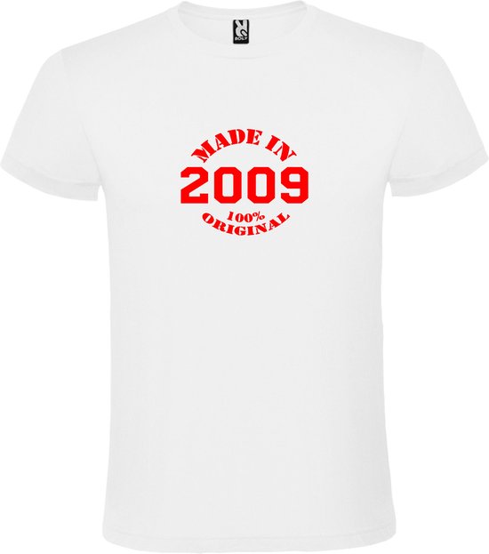 Wit T-Shirt met “Made in 2009 / 100% Original “ Afbeelding Rood Size XXXXL