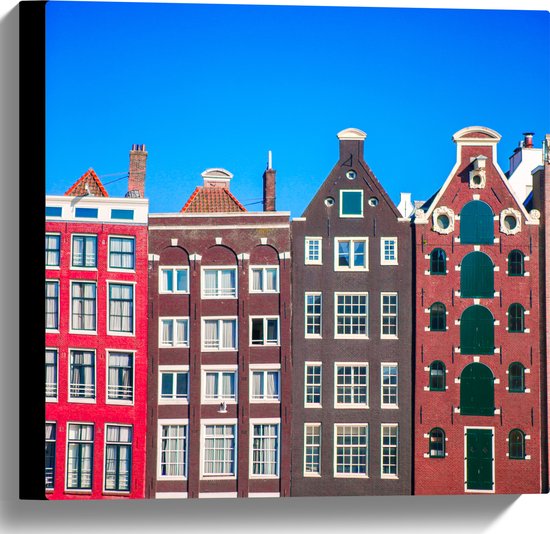 Canvas - Traditionele Amsterdamse Grachtenpanden onder Helderblauwe Lucht - 40x40 cm Foto op Canvas Schilderij (Wanddecoratie op Canvas)