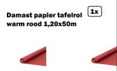 Damast papier tafelrol warm rood 1,20x50m - Tafel dekken rol gala huwelijk thema feest festival restaurant food