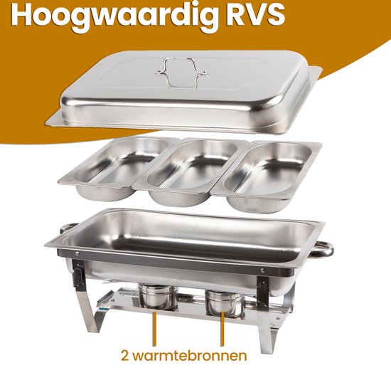Alora Chafing Dish chrome 3 bakken per 2 - voedsel verwamer - voedsel warmhouden - met deksel - buffetwarmer - roestvrij staal - chrome - warmhoudplaat - bain maria - warmhoudbakken - Warmhoudschalen — afbeelding 4