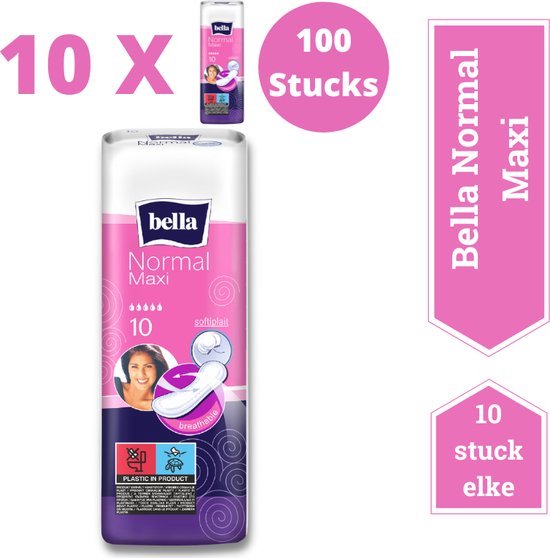 Bella Maandverband Normaal Maxi (10 Stuks per verpakking) , van 10 combo, softiplait, ademend, Voordeelverpakking - 100 stucks
