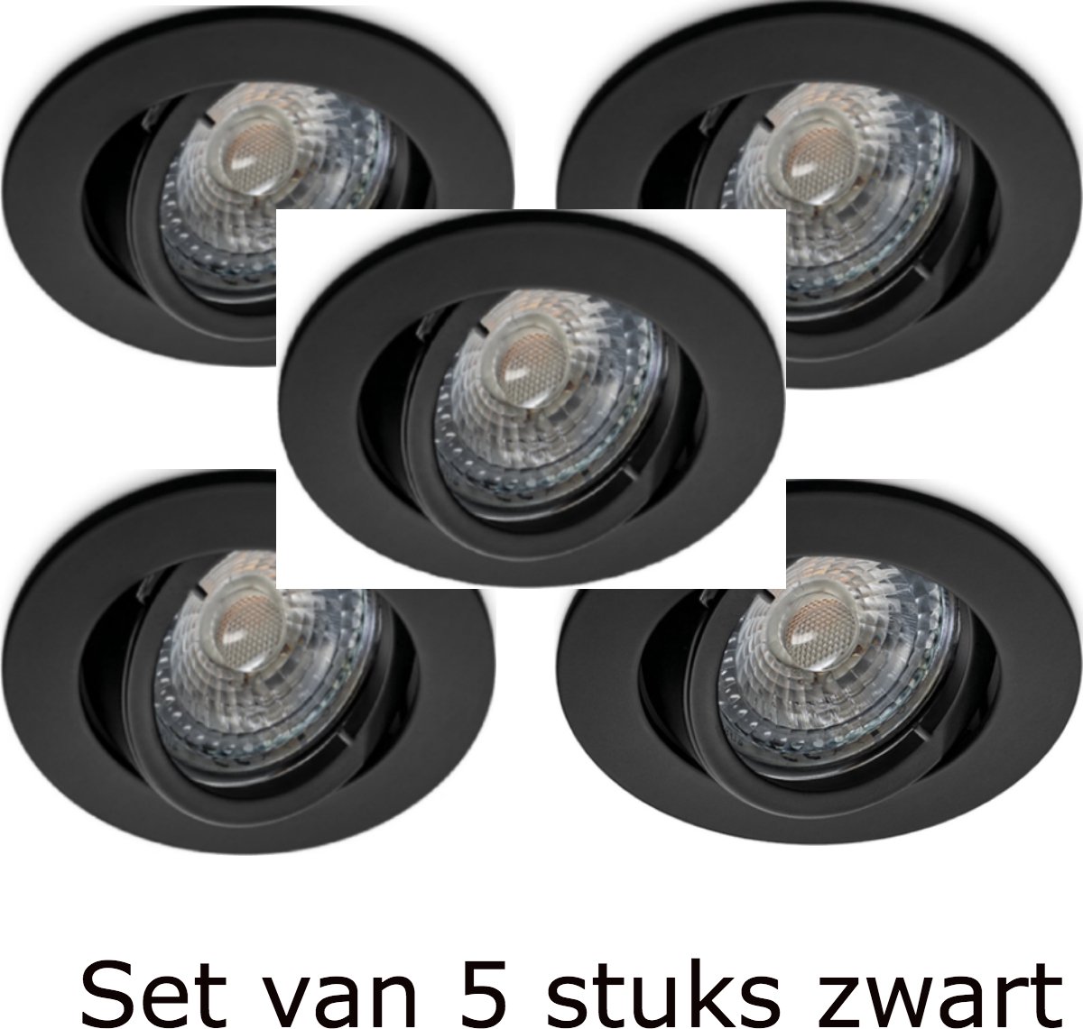 Zwarte inbouwspot Verstelbaar 30º – Dimbare ledlamp GU10 LED 3000K – 4W / 345 Lumen – Hoogwaardig Aluminium – Direct Aansluitbaar – Set van 5.