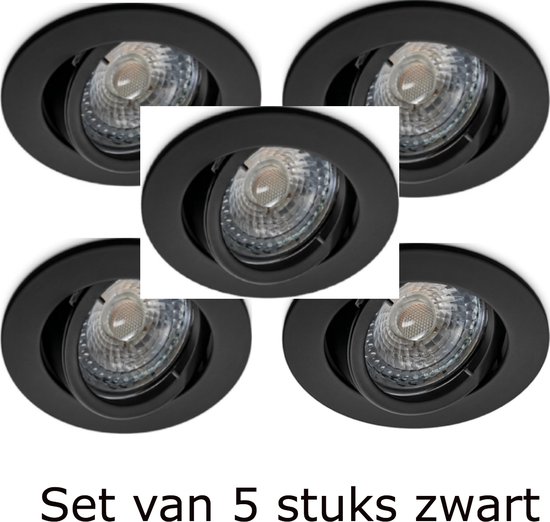 Inbouwspots zwart met ledlamp set van 5 stuks 230 Volt - Led inbouwspot  rond.... | bol.com