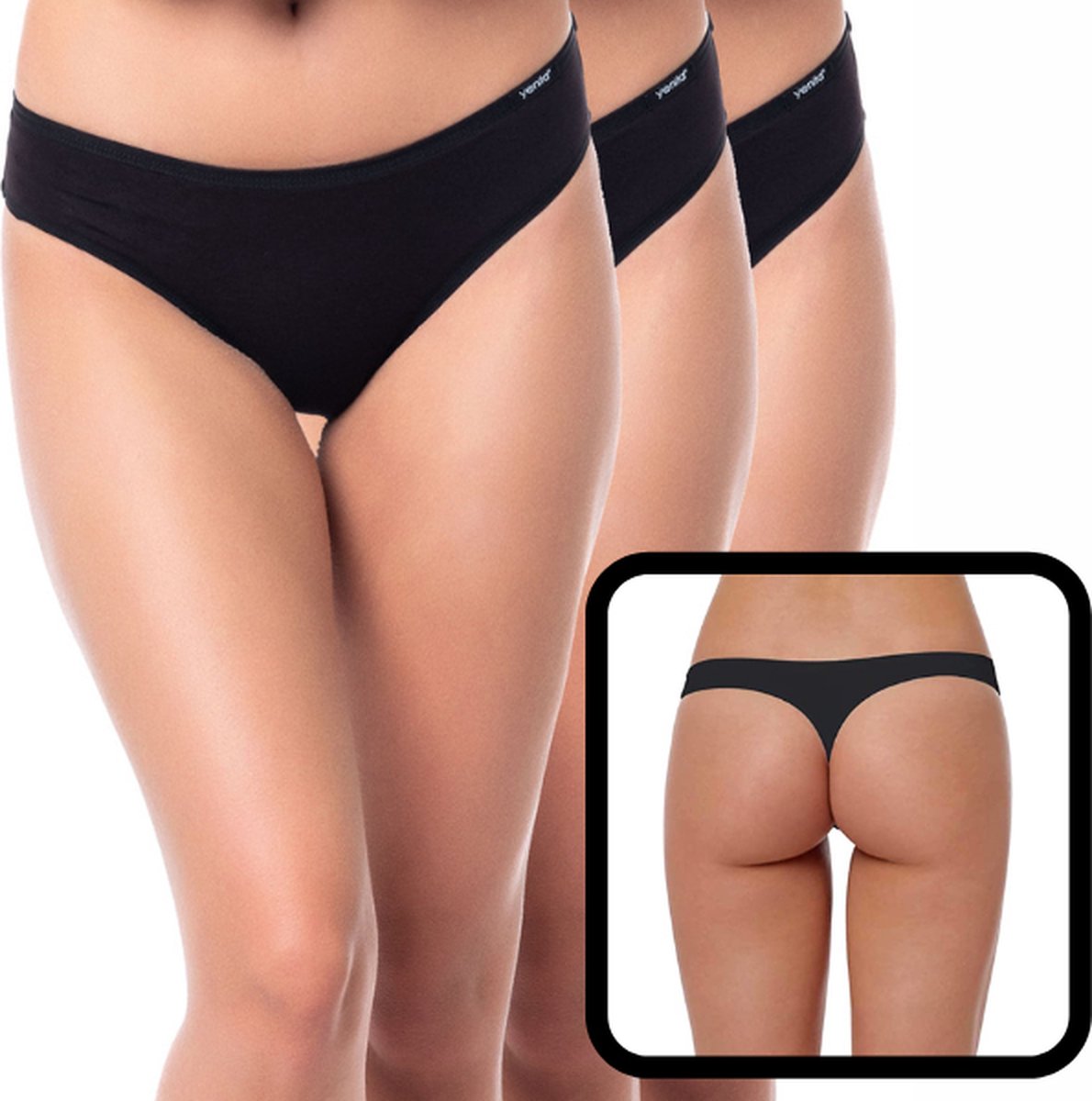 3 stuks Dames strings - Basic - Zwart - Maat M