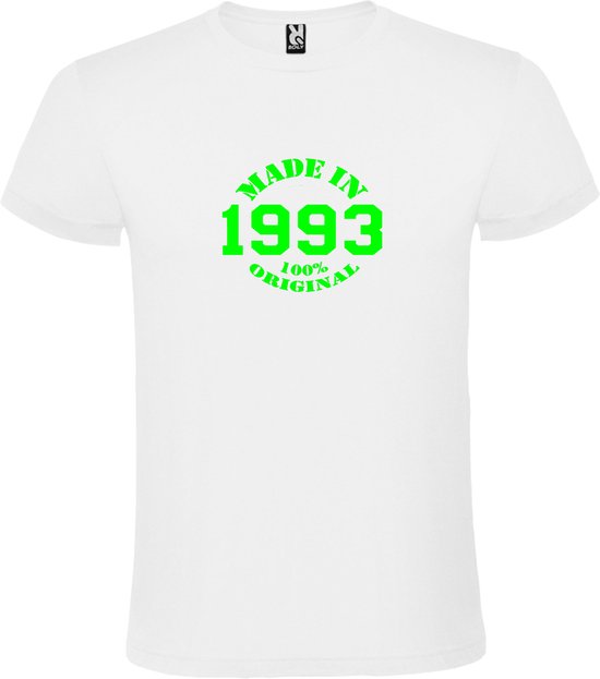 T-Shirt Wit avec Image « Made in 1993 / 100% Original » Vert Fluo Taille XXXXXL