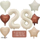 28 Jaar Cijfer Ballon - Snoes - Satijn Creme Nude Ballonnnen - Heliumballon - Folieballonnen