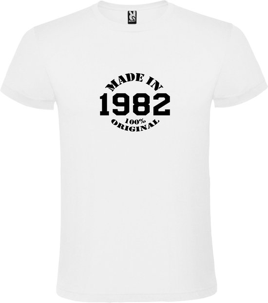 Wit T-Shirt met “Made in 1982 / 100% Original “ Afbeelding Zwart Size XXXXXL