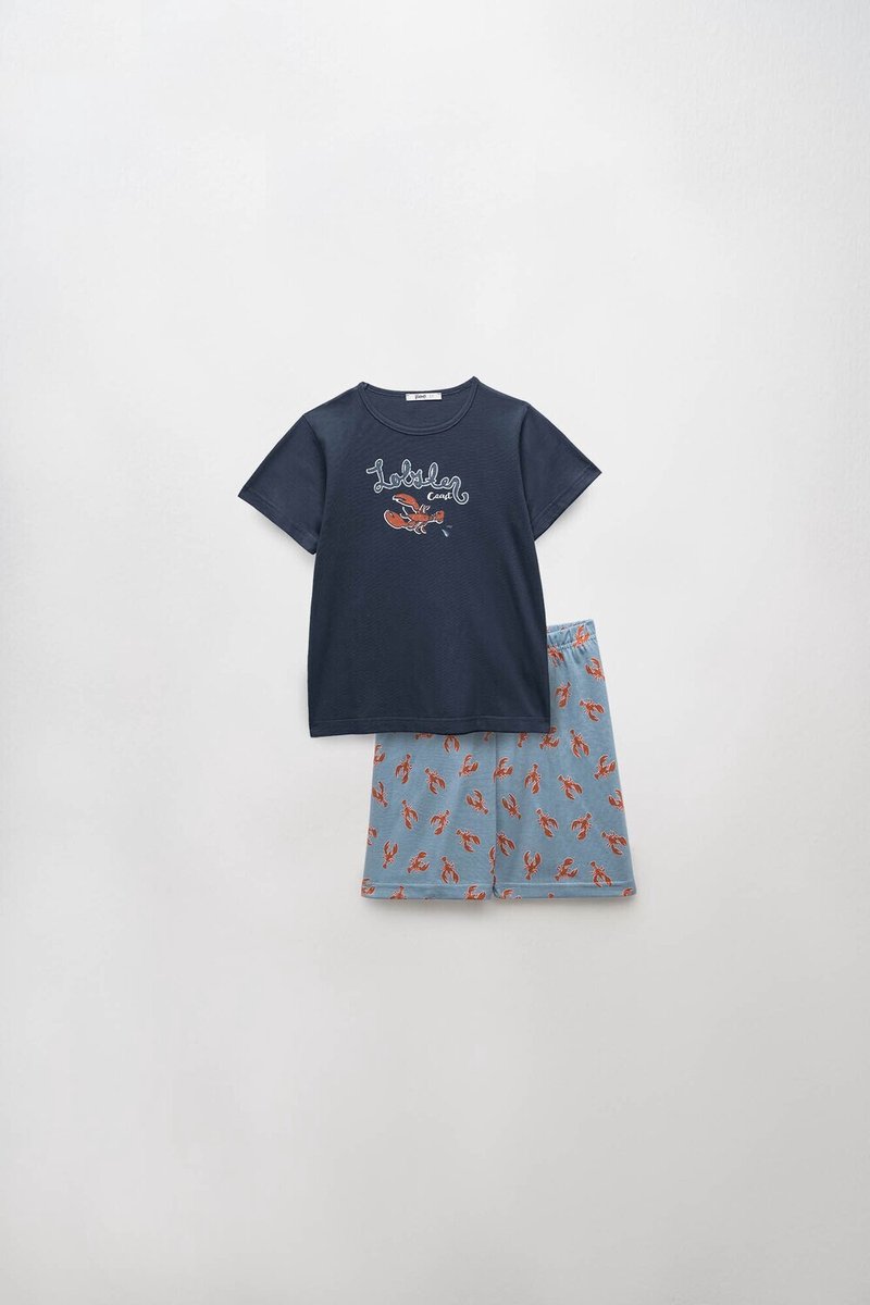 Vamp - jongenspyjama met korte mouwen en print - Blue Marine - 10/11 jaar