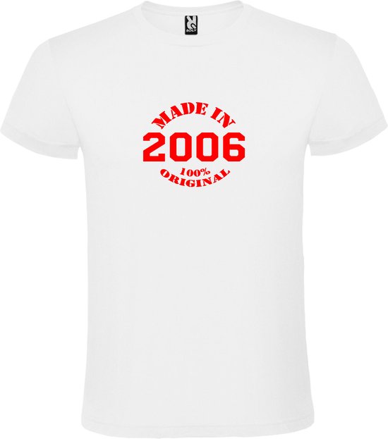 Wit T-Shirt met “Made in 2006 / 100% Original “ Afbeelding Rood Size XXXXL