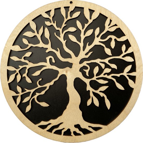 Serenti-wanddecoratie-Levensboom -Tree of Live- 3 D- 30 cm FSC Berkentriplex-FSC zwarte MDF