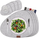 Sølmo® Designer Placemats ovaal van Vilt - Hittebestendig - 8-delig Placemats met Onderzetter - Manhattan Grijs