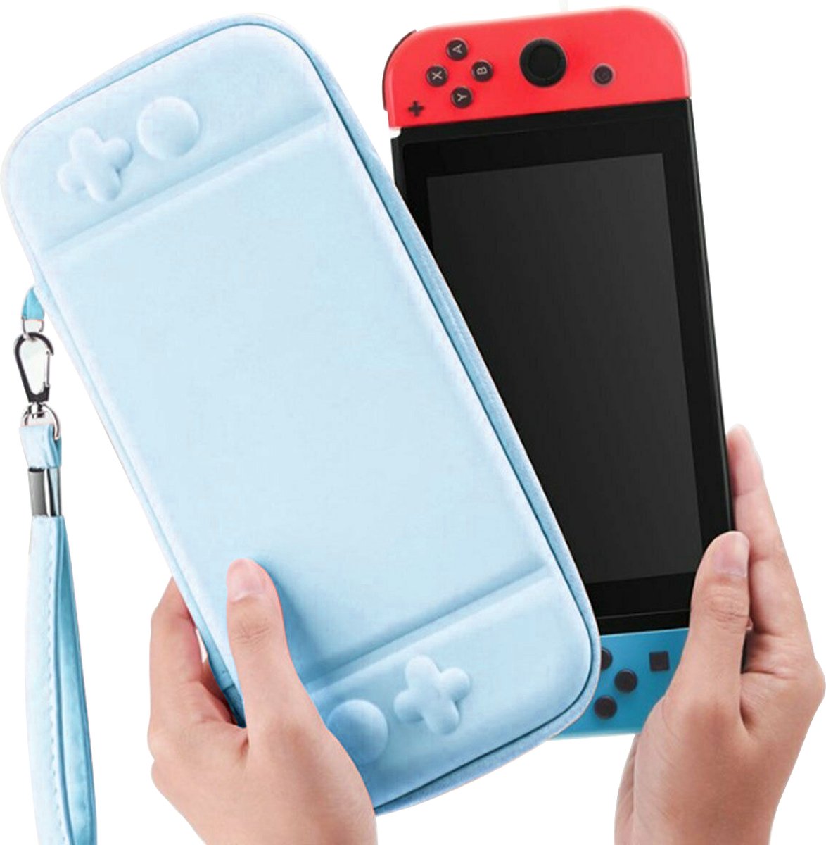 Yes In LAB - Beschermhoes geschikt voor Nintendo Switch/OLED met polsband - Hemelsblauw - Case - Opbergtas voor console en accessoires - Hoes - Hard Case - Cover