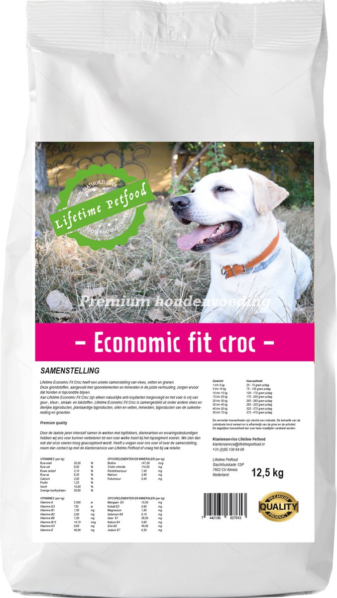 Lifetime Petfood Lifetime Petfood Economic Fit Croc – Hondenvoer – Adult – 12,5 Kg – Krokant - Droogvoer