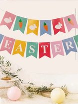 Vlaggenlijn - Guirlande - Happy Easter - Pasen - Konijn - Wortel - Paasfeest - Pastelkleuren - Slinger - Vlag - Banner - Zwaluwstaart - Karton | Vintage - Peuterspeelzaal - School - Winkel - Etalage - DH collection