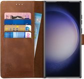 Rosso Deluxe Echt Leer Book Case Hoesje Geschikt voor Samsung Galaxy S23 Ultra | Ruimte voor drie pasjes | Portemonnee Book Case | Met Pasjeshouder | Bruin
